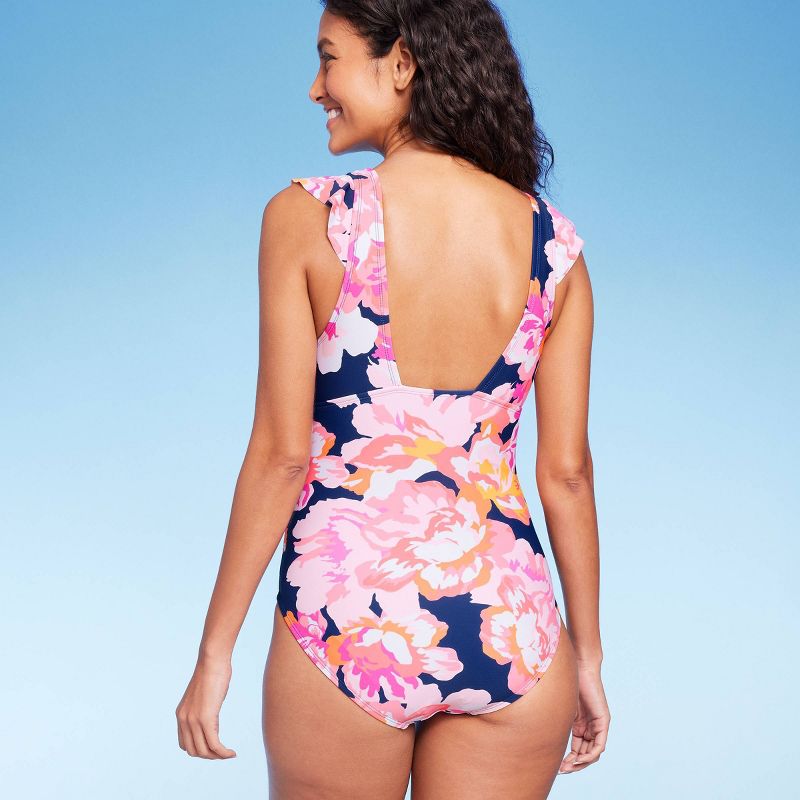 Women's Full Coverage Floral Print Ruffle Sleeve One Piece Swimsuit - Kona Sol™ Multi, 3 of 6