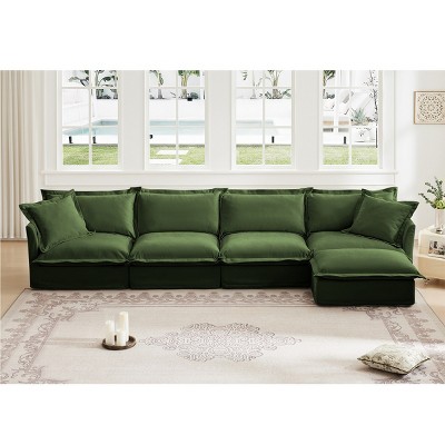 L-Shaped Convertible Sectional Sofa,4 Seat Sofa With Suppleness Armrests And 2 Big Pillows,Sectional Sofa For Living Room-Cuddlewood
