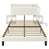 Fredees Queen Bed Frame with LED Lights and Built-in Charging Station, Upholstered Storage Headboard with Rolling Nightstands - 3 of 4