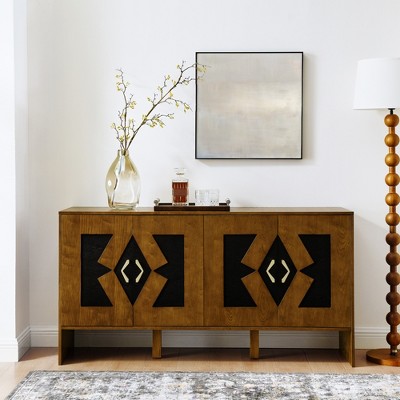 60" Sideboard Buffet Cabinet, Wooden Coffee Bar Cabinet with Adjustable Shelves, Media Console Table, Kitchen Pantry Cabinet for Living Room