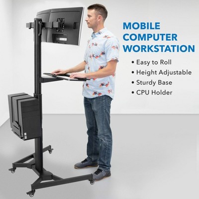 Adjustable Black Steel Mobile Dual Monitor Computer Cart