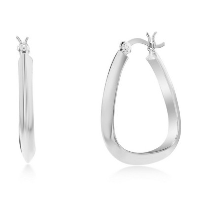 Bella Silver Sterling Silver 27mm Triangle-Shaped Hoop Earrings - Rhodium Plated - Silver