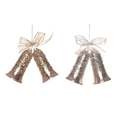 Transpac Glass Glitz Bell Ornament Set of 2 Christmas Home Decorations