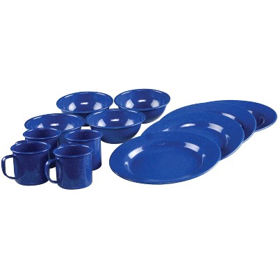 Coleman 12-Piece Enamel Dinnerware Set - Blue