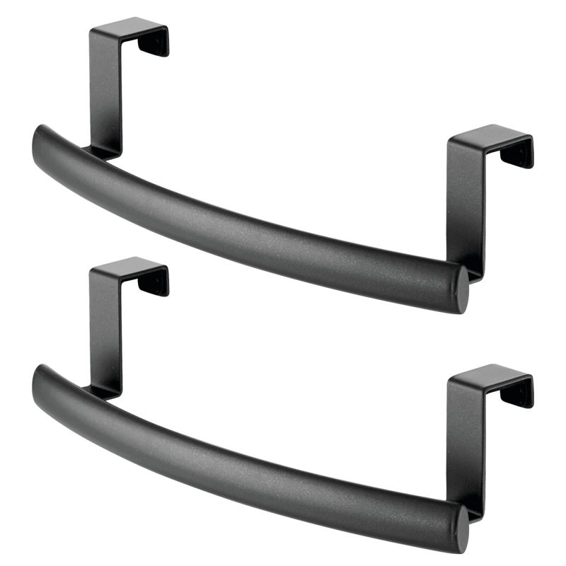 mDesign Steel Over Door Curved Towel Bar Storage Hanger Rack - 2 Pack, Black, 1 of 9