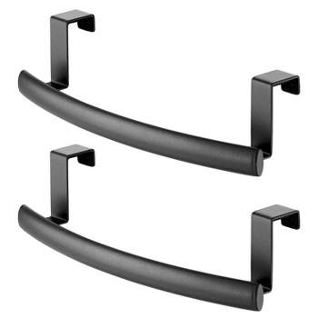 mDesign Steel Over Door Curved Towel Bar Storage Hanger Rack - 2 Pack, Black