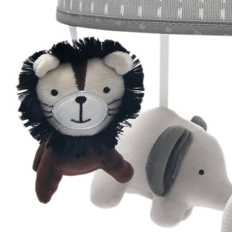 Lambs & Ivy Urban Jungle Gray/Brown Lion & Elephant Musical Baby Crib Mobile, 2 of 5