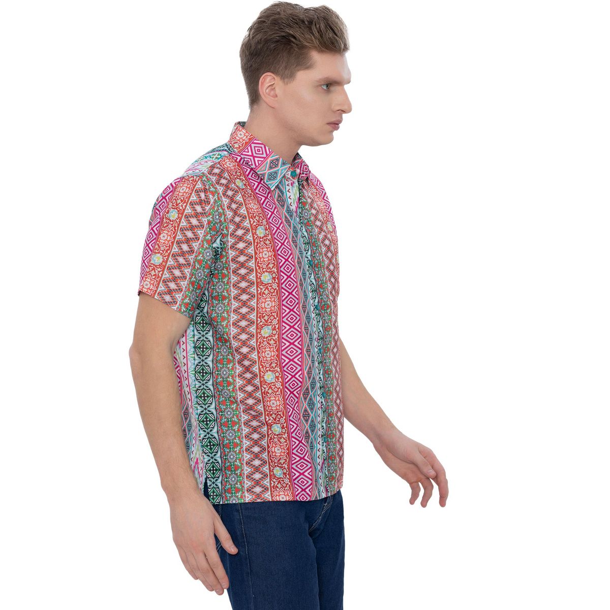 HAPPY BAY Mens Hawaiian Shirts Short Sleeve Button Down Shirt Men's Vacation Shirts Linen Effect Casual Aloha Shirts for Men XXL Geometric Multicolor - thumbnail 5