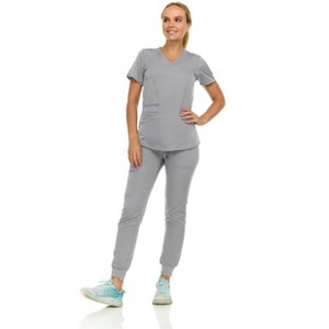 MediChic Scrubs for Women's V-Neck Scrub Set with Six Pocket Ribbed Cargo Jogger Pants with 4-Way Stretch - 1 of 4