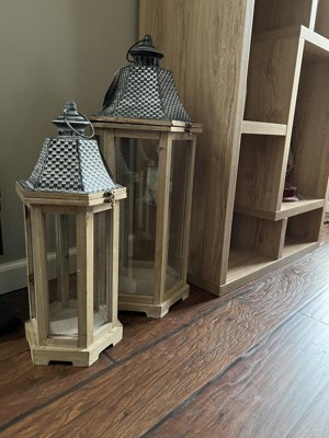 BACKYARD EXPRESSIONS PATIO · HOME · GARDEN 27 in. and 20 in. Indoor/Outdoor  Wooden Lantern Set in Natural 909711 - The Home Depot