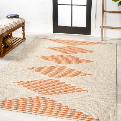 Beige and Orange Stripe 8' x 10' Synthetic Indoor/Outdoor Rug