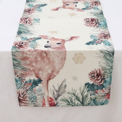 Unique Bargains Table Runner Rectangular Winter Christmas Pattern 9 Linen Colorful 1 Pc