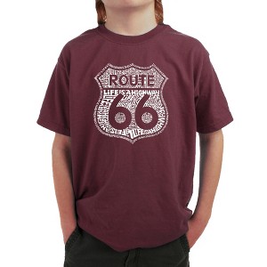 LA Pop Art Boy's Word Art T-shirt - Route 66 - Life is a Highway Maroon Large - 1 of 4