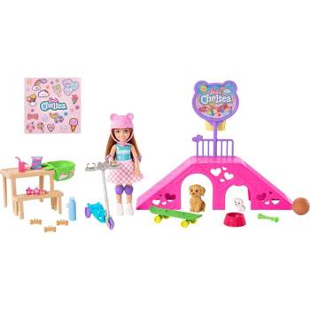 Barbie Chelsea Doll and Accessories Skatepark Playset with 2 Puppies and 15+ pc