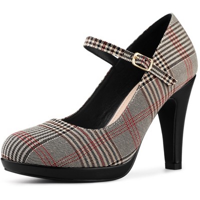 Allegra K Women's Houndstooth Mary Jane Stiletto Heels Pumps