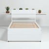 Modern Twin Size Bed Frame with High Gloss Headboard, Pull-Out Trundle, Wood Grain Design, No Box Spring Needed - 3 of 4