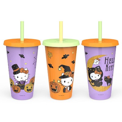 Zak Designs 3pc 25 fl oz Glow in the Dark Hello Kitty Polypropylene Tumbler Set Purple/Orange