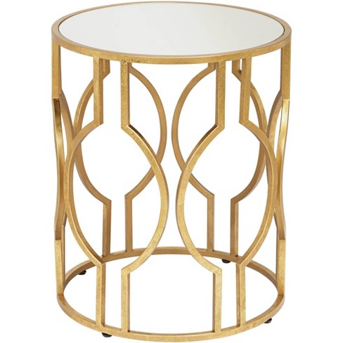 55 Downing Street Fara 20 Wide Gold, Circle Mirrored End Table