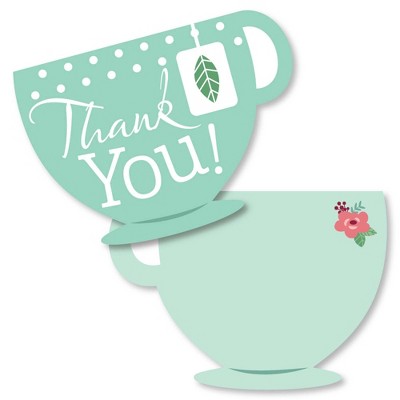 Big Dot of Happiness Floral Let's Par-Tea - Shaped Thank You Cards - Garden Tea Party Thank You Note Cards with Envelopes - Set of 12