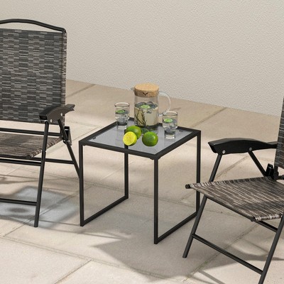 Black Tempered Glass and Metal Square Side Table