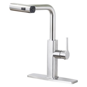 WOWOW 3-Function Mode Pull Down Sprayer Kitchen Faucet with Advanced Spray in Brushed Nickel - 1 of 4