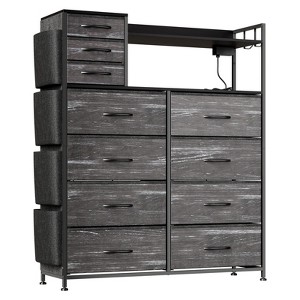55" Storage Cabinet Dresser with 8+3 Fabric Drawers, 4 Side Pockets, LED Lights & Charging Station for Bedroom - 1 of 4