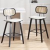 Bekrvio 26" Counter Height Bar Stools-Mid Century Modern Wood Frame,PU Leather Upholstered with Rattan Back, Kitchen Island Counter Stools - 2 of 4