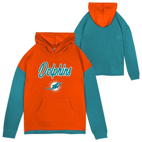 Nfl Miami Dolphins Boys' Long Sleeve Performance Hooded Sweatshirt