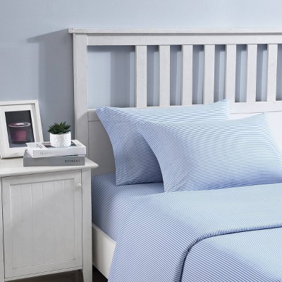 Twin Blue Cotton Percale Stripe Sheet Set