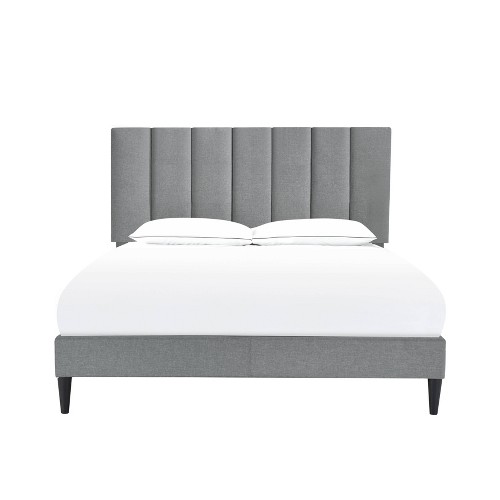 Full Vertically Channeled Upholstered Platform Bed Gray - HomeFare