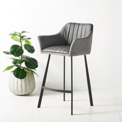 Rodi Gray and Black Leather and Fabric Counter Stool