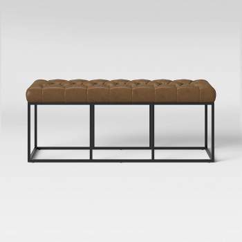 Trubeck Tufted Metal Base Bench Faux Leather Brown - Threshold™