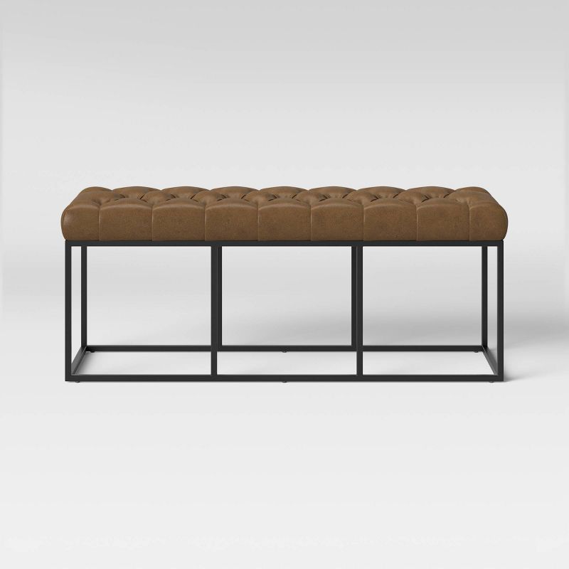 Trubeck Tufted Metal Base Bench Faux Leather Brown - Threshold&#8482;, 1 of 6