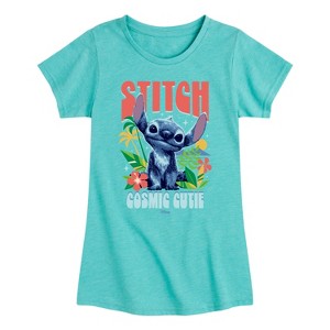 Girls' - Lilo And Stitch - Stitch Cosmic Cutie Fitted Short Sleeve Graphic T-Shirt - 1 of 3