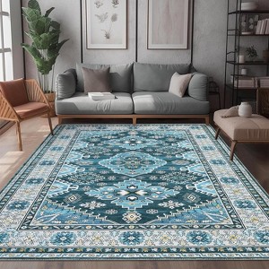 Washable Rug with TPR Non-Slip Backing, Thin Distressed Vintage Rug Low-Pile Floor Carpet Stain Resistant Rugs for Living Room Bedroom, Entryway - 1 of 4