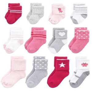 Hudson Baby Infant Girl Grow With Me Socks 12pk, Bird, 0-24 Months - 1 of 4