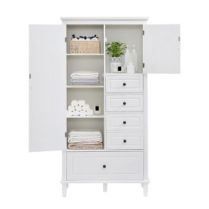 TiramisuBest Tall and Wide Storage Cabinet with Doors for Bathroom/Office/Living Room/Indoor,Four Drawers of Different Sizes,Adjustable Shelves, White - 1 of 4