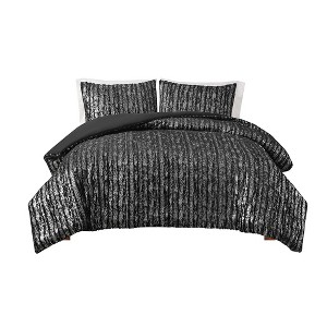 Gracie Mills Maelona Metallic Print Faux Fur Duvet Cover Set - 1 of 4