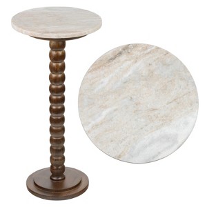 JONATHAN Y Monroe 24.25" Rustic Farmhouse Spindle Wood Drink Table & Decorative End Table with White Marble Round Top - 1 of 4