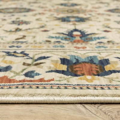Ivory and Multicolor Synthetic Floral Motif Area Rug