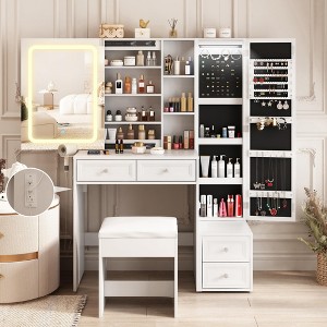 Makeup Vanity Desk with LED Lighted Sliding Mirror, Jewelry Cabinet & Charging Station - 1 of 4