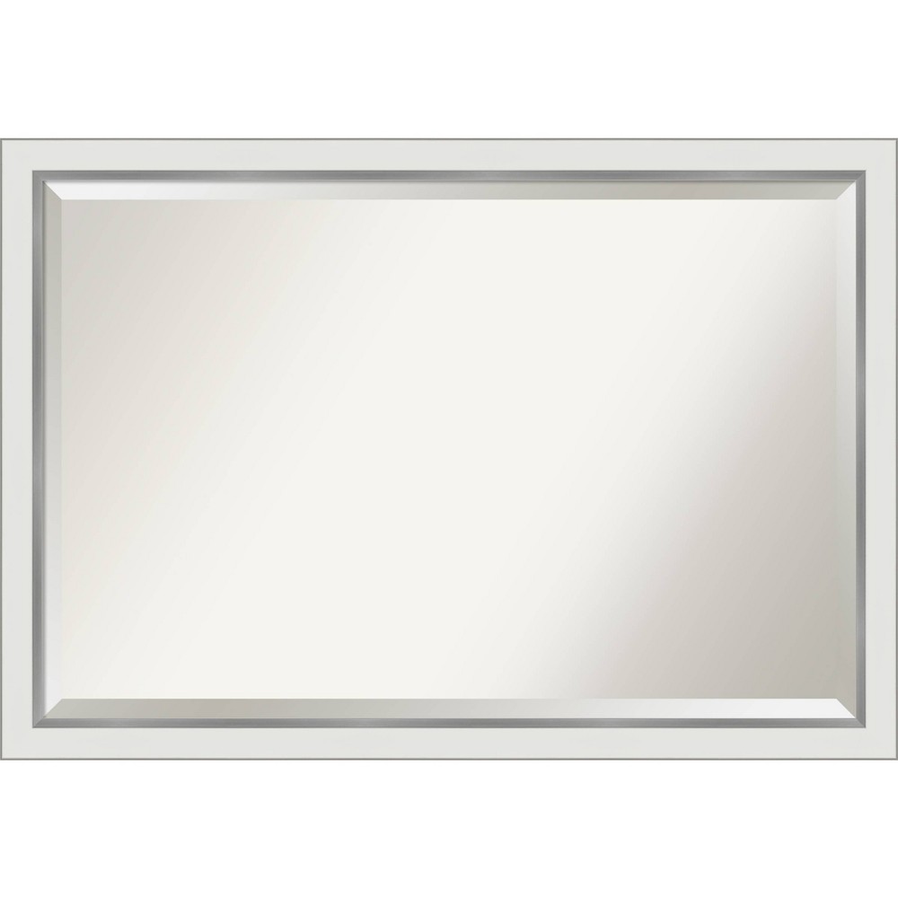Photos - Wall Mirror 39" x 27" Eva White Narrow Framed  Silver - Amanti Art: Modern Beveled, Entryway Decor, Bathroom Accessory