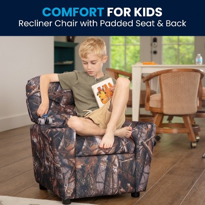 Cozy Spot Black Microfiber Kids Recliner with Cup Holder