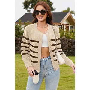 V For City Women's Striped Crochet Knit Long Sleeve Round Neck Open Front Cardigan Sweaters - 1 of 4