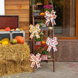 4 Rolls 20 Yards Thanksgiving Wired Edge Ribbon | Autumn Pumpkin Maple Leaf Truck Pattern | Grosgrain DIY Crafting & Party Decor Supplies - 1 of 4