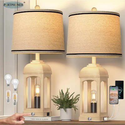 ROTTOGOON 26" Table Lamps Farmhouse Rustic USB A+C Ports Nightlight 3-Way Dimmable Touch Control 2-Pack