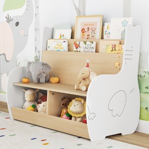 3-in-1 Kids Bookshelf and Toy Storage Organizer with Bench, Toddler Bookshelf and Bookcase with Reading Nook and 2 Storage Cabinets, Kids Book Shelf. - 1 of 4