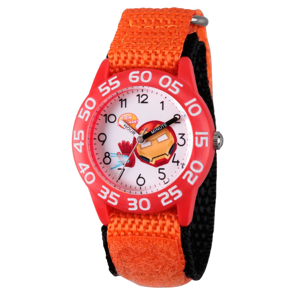 Photos - Wrist Watch MARVEL Boys'  Emoji Iron Man Plastic Time Teacher Watch - Orange nickel 
