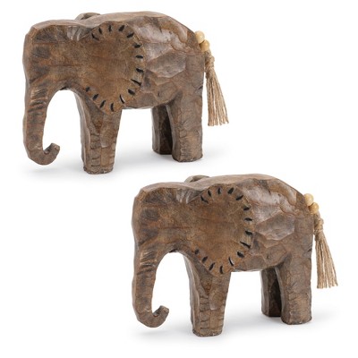 Melrose Carved Elephant Decor (Set of 2)