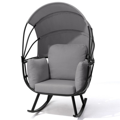 Pellebant Rocking Egg Chair Durable Iron Outdoor & Indoor Lounge Chair with Canopy Cushions 350 lbs Capacity